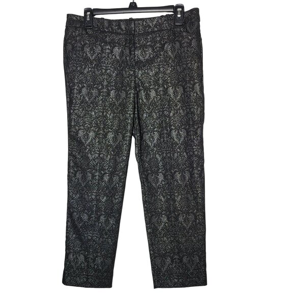 Worthington Womens Black Metallic Damask Slim Ankle Pants Size 6P Petite Holiday - Picture 1 of 10